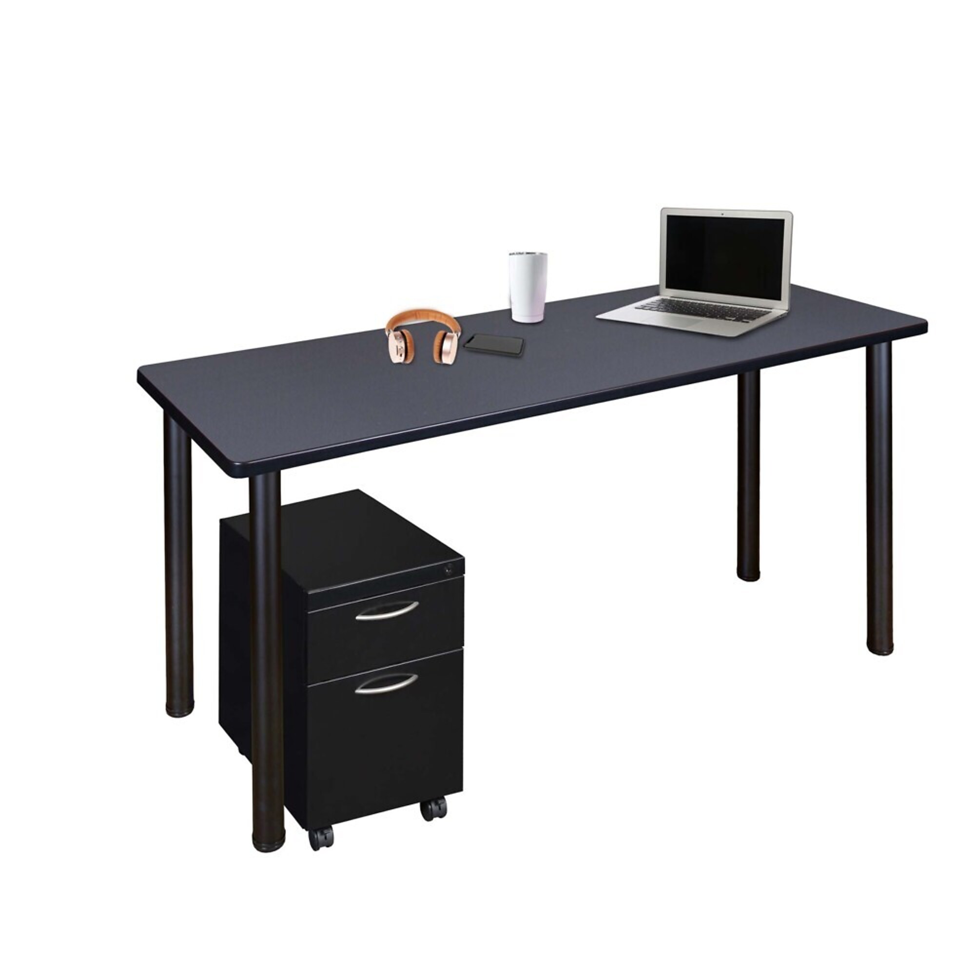 Regency Kee Mobile Desk with Storage — 48in. x 24in., Grey Top, Black Legs, Locking Casters, Model# MDCLMP4824GYBK